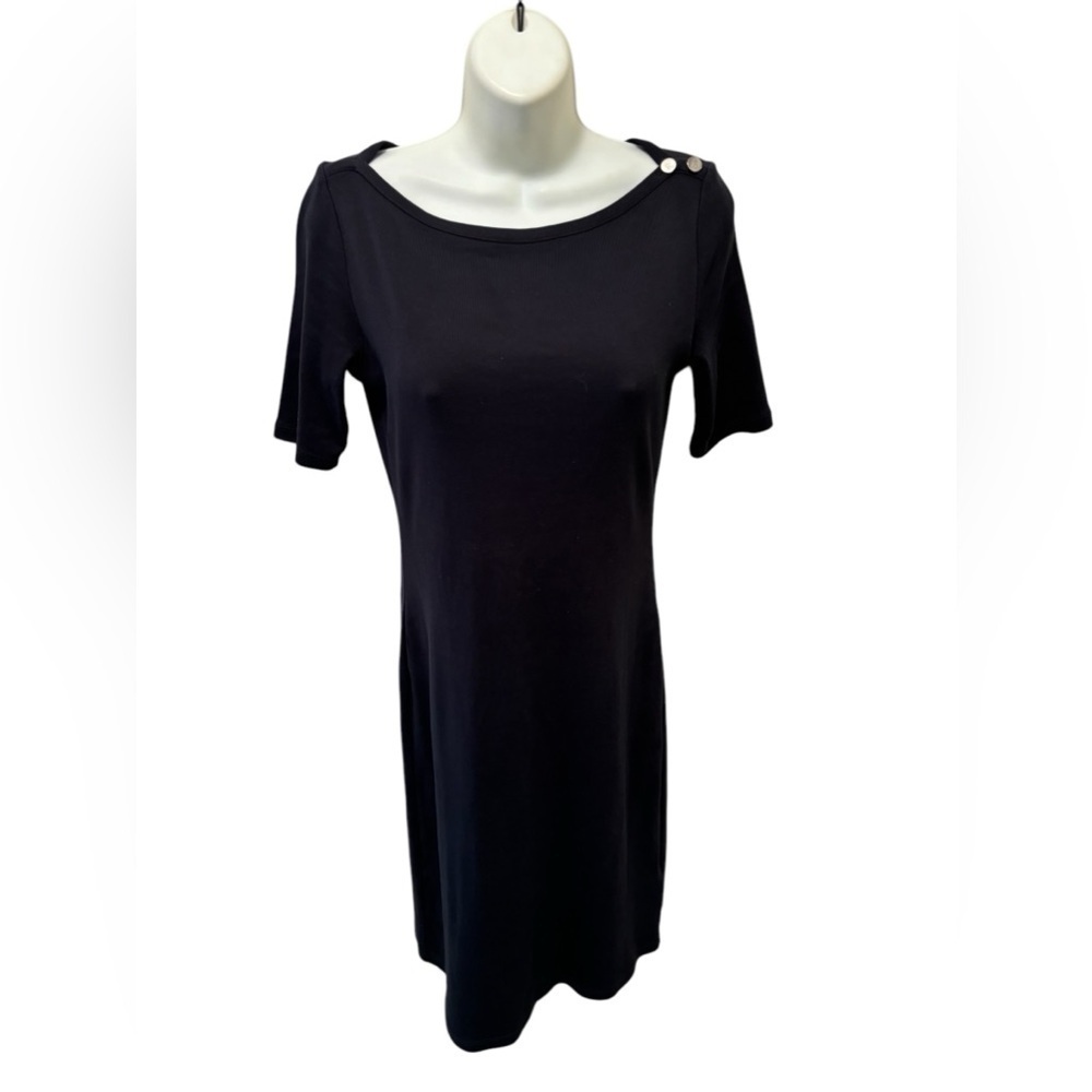 Lauren Ralph Lauren LRL Nautical Bateau Neck Light Rib T-Shirt Dress Sz S Navy